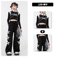 布戀貓秋季爵士舞服裝女兒童演出服炫酷甜美露臍上衣jazz3-15歲女孩走秀 黑褲套裝【黑上衣+黑長(cháng)褲】 120