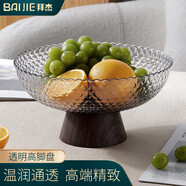 拜杰水果盤零食盤家用果盤客廳干果盤托盤堅果盤高腳瀝水透明黑果盤