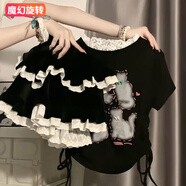 格素凡2025年新款韓國童裝夏季時(shí)尚女童黑色公主蛋糕裙裙褲甜美中大童潮 黑色套裝 170 170(M碼)