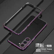 龍豈三星S23+手機殼金屬邊框保護套s23fe超薄S711B裸感全包防摔S916B新款GalaxyS23ultra散熱外殼S9160 （金屬邊框式+鏡頭框）黑紫 三星Galaxy S23+ 6.6英寸