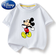 迪士尼（Disney）米老鼠童裝男童短袖t恤純棉女童夏季純棉圓領(lǐng)上衣兒童夏裝體恤衫 白色 80