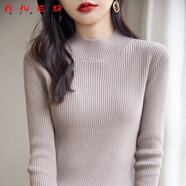 ANED柔軟親膚~100%純棉半高領(lǐng)毛衣秋冬女加厚內(nèi)搭修身顯瘦針織打底衫 淺駝色 L 170