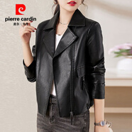 皮爾卡丹2025年秋冬新款皮衣女短款修身矮個(gè)子PU皮小皮褂西裝領(lǐng)皮夾克外套 黑色 XL 120-130