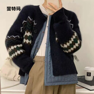 斐特瑪 秋裝新款針織衫女流行歐貨外套女裝春秋歐洲站針織開(kāi)衫女 藏青色 均碼 （適合80-145斤）