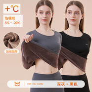 貓人（MiiOW）保暖內(nèi)衣女 超柔親膚加絨加厚 修身女士秋衣秋褲套裝 美體線衣線 黑色+深灰【第3代超柔密絨】 M 80-100斤