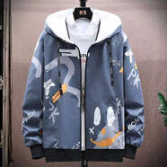 贏(yíng)鎮外套男春秋季連帽新款學(xué)生韓版開(kāi)衫夾克休閑潮流上衣男裝秋裝外衣 韓牌-小熊長(cháng)袖拉鏈衛衣藍色 【春秋高質(zhì)款】 XL （建議120-135斤）