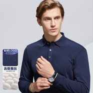 BOSSSUNWEN【含桑蠶絲】秋季推薦輕奢時尚男式T恤精致刺繡舒適翻領(lǐng)Polo衫男 藏青 M
