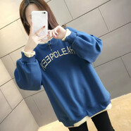尚濤衛(wèi)衣女2023秋冬季加絨加厚女裝新款中長(zhǎng)款韓版上衣百搭打底衫潮 藍(lán)色 L 建議100-110斤