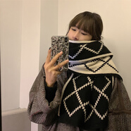 CHANEELR & KARITH圍巾冬季女2025新款圍脖加厚保暖披肩送女生老婆輕奢生日新年禮物 輕奢時尚百搭ck風(fēng)【黑配米】