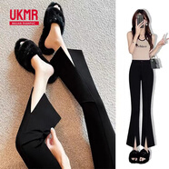 UKMR黑色喇叭西裝褲女夏季薄款2025新款高腰顯瘦垂感修身微喇開(kāi)叉褲子 922黑色開(kāi)叉-9分褲 后面松緊腰 L 建議100-120斤