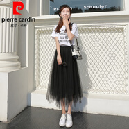 皮爾卡丹（pierre cardin）紗裙半身裙女夏季2024新款不規(guī)則黑色小個子網(wǎng)紗蓬蓬半身長裙針織 黑色 (裙長80厘米) M