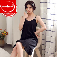 COMPLETE KITCHEN5XL特大碼吊帶睡裙女春夏季薄款純·棉孕婦短裙加肥加大碼200斤睡 黑色 M-Y7021 XL 120-135斤