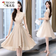 啄木鳥(niǎo)輕奢高端時(shí)尚連衣裙女夏季2025新款名媛氣質(zhì)女神范收腰顯瘦洋 杏色 L 【建議108-118斤