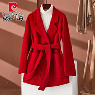 皮爾卡丹（pierre cardin）2024秋冬新款雙面羊絨大衣女短款小個子高級感純羊毛大衣毛呢外套 磚紅色 羊毛加 S 95-110斤