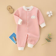 嬰兒夾棉連體衣春秋冬裝純棉保暖男女寶寶哈衣睡衣新生兒衣服加棉 粉色 90cm