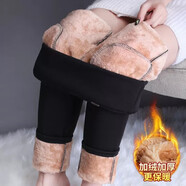 普妮姿加絨打底褲女外穿秋冬高腰彈力大碼特厚羊羔絨黑色顯瘦小腳鉛筆褲 黑色【羊羔絨】 L【建議：106-115斤】