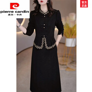 皮爾卡丹（pierre cardin）氣質(zhì)國風(fēng)長袖連衣裙女2025秋冬新款改良旗袍媽媽修身顯瘦裙子時(shí)尚 黑色 M 建議85-100斤