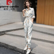 皮爾卡丹網(wǎng)紅連體褲女2025年新款夏薄款印花氣質(zhì)女神范顯瘦工裝連衣褲套裝 圖片色 XL  120-130斤