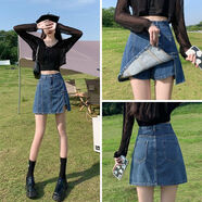 UKMR高腰牛仔短裙女潮流百搭夏季薄新款裙褲a字褲裙包臀裙半身裙子女 復(fù)古藍-帶牛仔內(nèi)襯【高品質(zhì)】 M 碼建議【94-105斤】