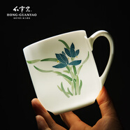 紅官窯陶瓷泡茶杯帶蓋家用辦公室定制茶杯套裝實(shí)用送人禮物水杯整套白瓷 空谷幽蘭杯+碟