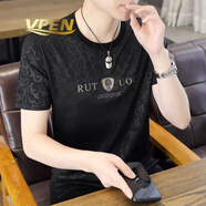 VPEN香港潮牌男裝男士短袖t恤夏季修身半袖體恤潮流上衣服薄款打底衫 577-黑色 XL (130-145斤)