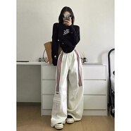 美式復(fù)古設(shè)計(jì)感工裝褲女2025新款秋冬加絨加厚寬松休閑闊腿拖地褲 淺杏色【秋冬加絨加厚】 L