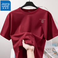 真維斯（JEANSWEST）純棉短袖t恤男夏季小眾T恤衫ins潮流青少年學(xué)生半袖寬松情侶短袖 酒紅（方塊云山X） XL (體重130斤-150斤)