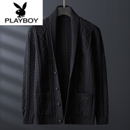 花花公子（PLAYBOY）青果領(lǐng)針織開(kāi)衫男韓版潮流外搭粗線(xiàn)百搭休閑毛衣秋冬冬季加厚外套 深黑色 4XL 195 160-180斤