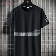 蘇京貓大碼短袖男圓領(lǐng)T恤韓版寬松半袖潮流ins五分袖體恤大碼男裝上衣 黑色 M