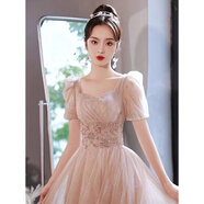 諾麗緹晚禮服女2025新款輕奢小眾高端高級(jí)感宴會(huì)氣質(zhì)卡其色主持人公主裙 淺粉色長款 XL
