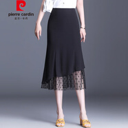 皮爾卡丹輕奢高檔雪紡半身裙魚(yú)尾裙中長(zhǎng)款女夏2021新款包臀裙波點(diǎn)紗網(wǎng)西裝裙一步裙針織 黑色 M