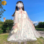 洛麗塔lolita甜美森系超仙氣網(wǎng)紗長(cháng)袖羽毛蝴蝶結連衣裙子仙女夏天蘿莉塔洛莉塔lo裙公主新品洋裙 白色  M