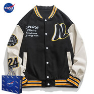NASADKGM夾克外套男秋冬季新款美式棒球服外套男潮流寬松情侶繡花上衣夾克 22119黑色（春秋款） L （建議125-140斤）