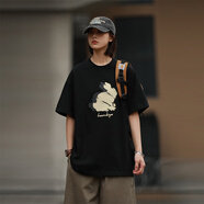 嘿馬七作290g重磅原創(chuàng  )夏季男款日系涂鴉印花短袖T恤情侶打底衫潮 黑色 S