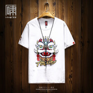 嘯都潮牌短袖國潮中國風(fēng)醒獅刺繡短袖T恤 男民族風(fēng)體恤國風(fēng)體恤半袖 白色 M