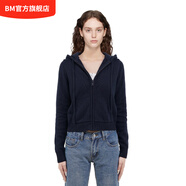 BM針織開衫毛衣女2025新款秋冬美式奶呼呼簡約百搭連帽針織開衫衛(wèi)衣 藏青色 均碼