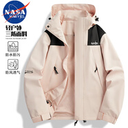 NASA MARVEL夾克男沖鋒衣春秋季沖鋒外套連帽休閑運動(dòng)防風(fēng)男女款粉色L