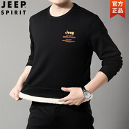 JEEP SPIRIT加絨加厚衛(wèi)衣男新款男裝上衣冬季羊羔絨圓領(lǐng)保暖長(zhǎng)袖T恤打底衫 黑色 XL （140-155斤）