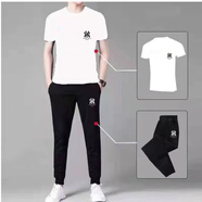TLME & MINE 輕奢高端品牌 套裝男休閑運(yùn)動(dòng)褲短袖男套裝夏季新款冰絲長(zhǎng)褲 白小套 裝束腳(夏) L (建議95-110斤)