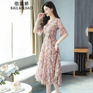 佰藍(lán)嬌2025夏季女裝新款時(shí)尚洋氣質(zhì)高級(jí)感碎花連衣裙小個(gè)子雪紡裙子夏天 粉色花 2XL （推薦126-135斤）