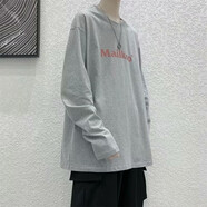 嘉曄（JIAYE）長袖t恤男寬松嘻哈潮流青少年圓領(lǐng)內(nèi)搭打底衫潮牌休閑秋季衣服 C13淺灰色 M