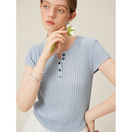 范思藍恩紅色旺中女針織衫2024夏季新款輕薄透氣外穿小打底衫 藍色 XS