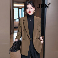 JPN香港潮牌長(cháng)袖小西裝外套女正裝秋新款英倫風(fēng)修身職業(yè)氣質(zhì)西服上衣 深咖色 M