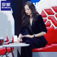 羅蒙（ROMON）金絲絨小西裝外套女裝春秋冬職業(yè)OL時(shí)尚氣質(zhì)垂感黑色西服套裝 藏青色 S 160