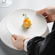 青木尚瓷創(chuàng  )意北歐西餐盤(pán)牛排餐盤(pán)家用高檔菜盤(pán)好看的盤(pán)子陶瓷餐具早餐圓盤(pán) 桑浪白色19cm