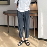 朵沐縵運動褲女夏季薄款冰絲褲新款顯瘦百搭哈倫褲百搭九分休閑速干褲子 藍(lán)灰色 S
