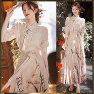 妍莉芬（yanlifen）新中式國風(fēng)馬面裙套裝女2023秋季襯衫半身裙小個(gè)子網(wǎng)紅穿搭兩件裝 上衣+半身裙(兩) S