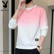 花花公子（PLAYBOY）衛衣男春秋季長(cháng)袖T恤男士休閑寬松潮流外套男裝上衣服 白粉 L