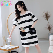 歌佰芬睡裙女夏季純棉短袖圓領(lǐng)夏天韓版性感女士中長(zhǎng)裙可外穿全棉家居服 HX6807女 M (80-100斤)