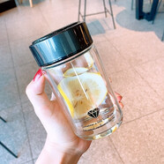 【超精致】森森貓SUNS雙層玻璃杯女卡通創(chuàng)意便攜隔熱防燙少女學(xué)生小清新可愛小巧隨手兒童早餐小巧水杯子 雙層迷你杯黑180毫升+杯刷